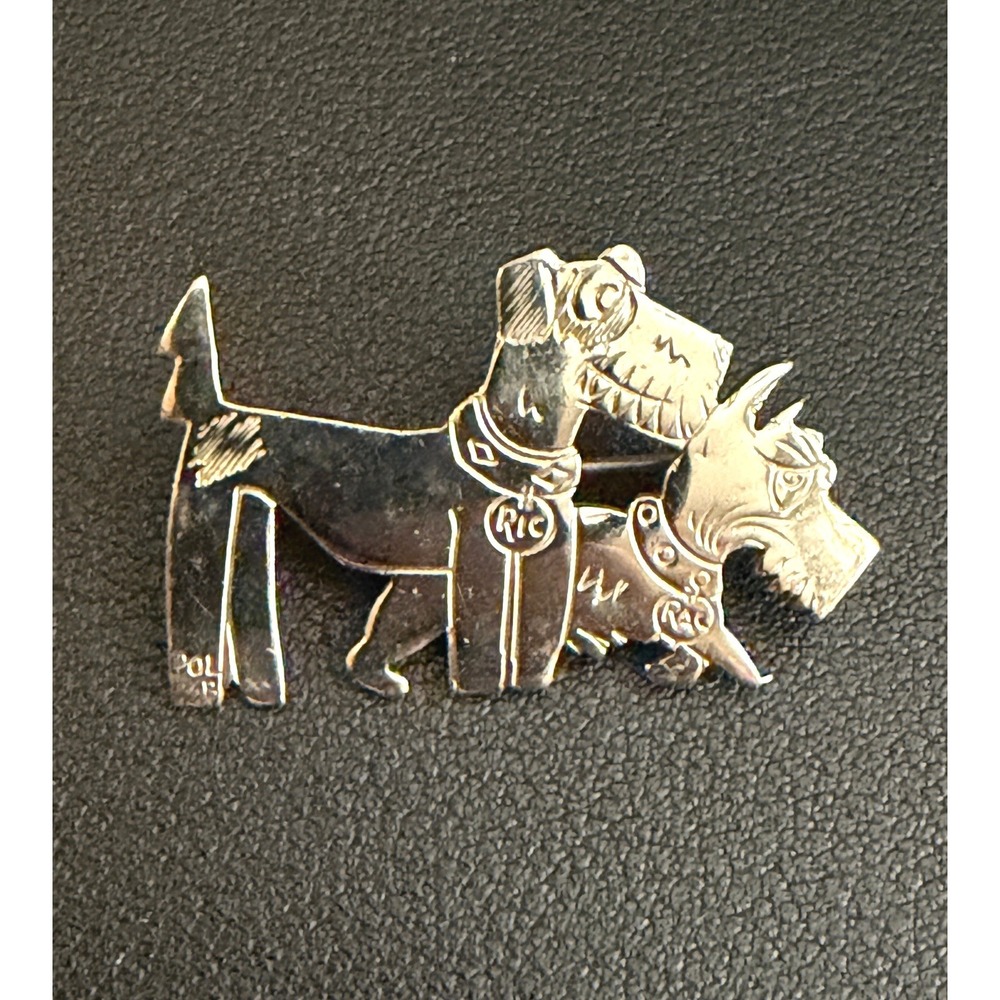 Vintage Dog Brooch Western Germany Terrier Silver Tone